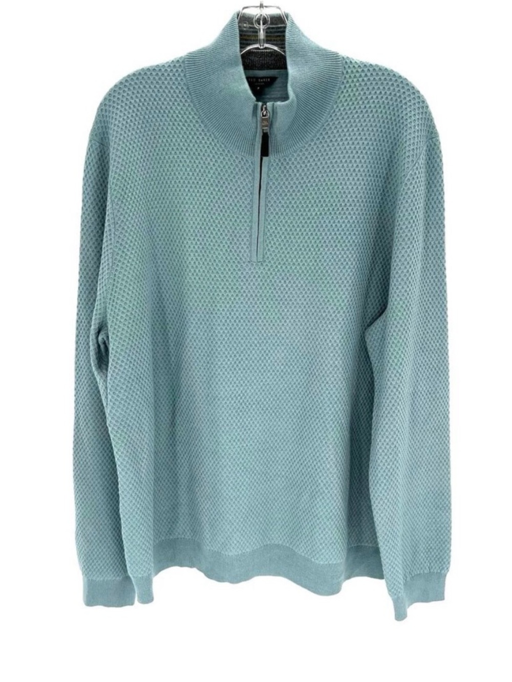 Ted Baker London Mens Size L Quarter Zip Sweater Light Blue Textured Waffle Knit